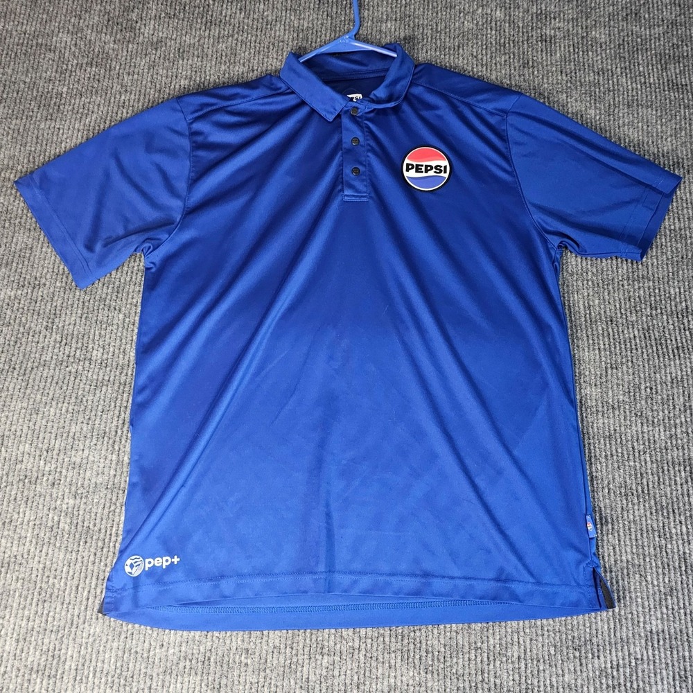 Pepsi Polo Shirt Mens Large Blue Pep+ Logo Work Uniform Performance Golf